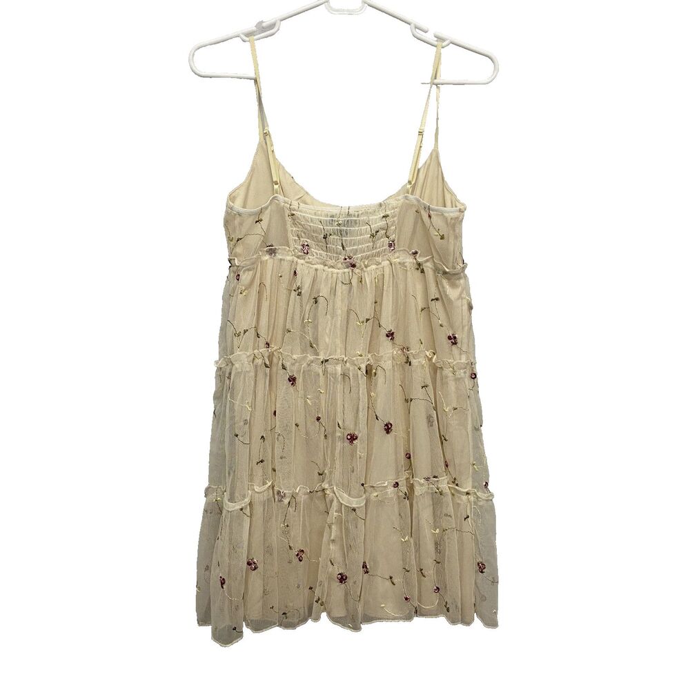 Trixxi Women Mini Dress Sz M Ivory Floral Embroidered Spaghetti Strap Mesh NWT - Picture 6 of 13